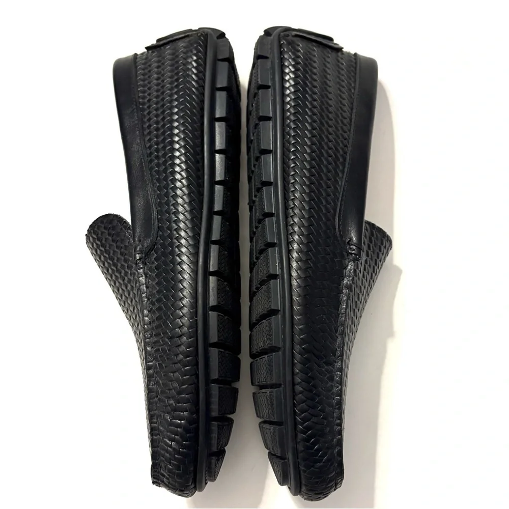 ANDREA VIVIANI Black Woven Leather Loafers